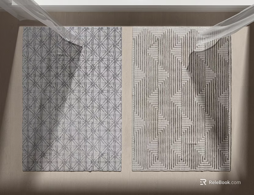 Modern Square Rugs With Two Different Geometric Patterns In Gray Tones For Home Decor 3d model 