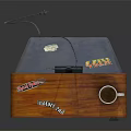 Vintage Television With Wooden Frame White Mug And Antennas On Plain Background