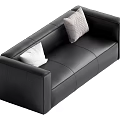 Modern Black Leather Sectional Sofa With Gray Patterned And White Pillows 3d model