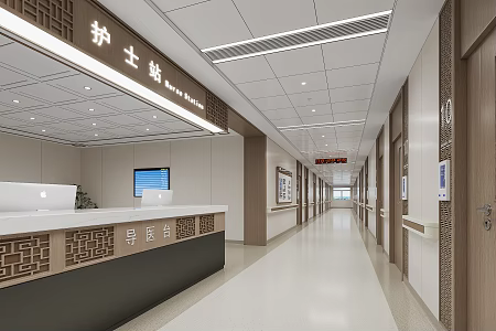 Hospital nurse station walkway 3d model