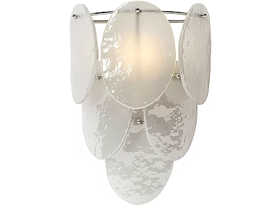 White Textured Glass Chandelier With Layered Oval Discs And Metallic Frame 3d model