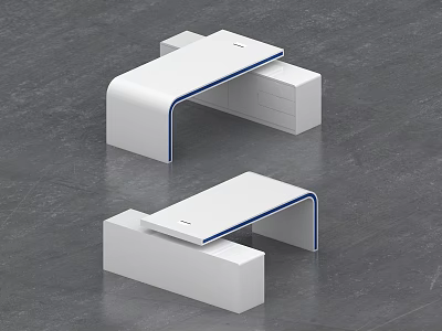 Modern White Office Desk Design With Blue Accent Lines And Smooth Surface 3d model