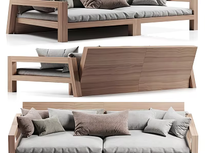 Modern Two-Seater Sofa with Wooden Frame Light Gray Cushions and Mixed Color Pillows 3d model