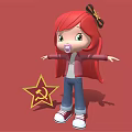 Red Haired Cartoon Girl With Pacifier Wearing Red Jacket And Blue Jeans Near Yellow Star
