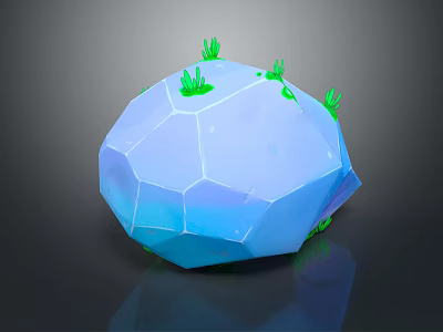 Blue Polygonal Stone Decorative Object With Green Grass On Surface Design 3d model