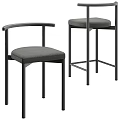 Modern Bar Stools With Black Metal Frame And Gray Upholstered Seat Design