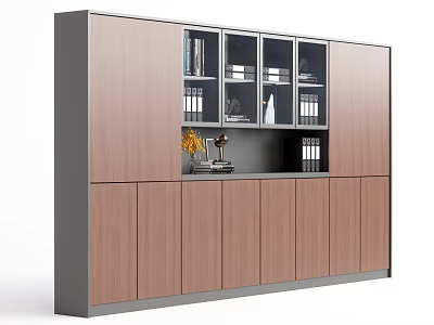 Modern Wooden File Cabinet Interior with Glass Doors Drawers and Display Storage 3d model