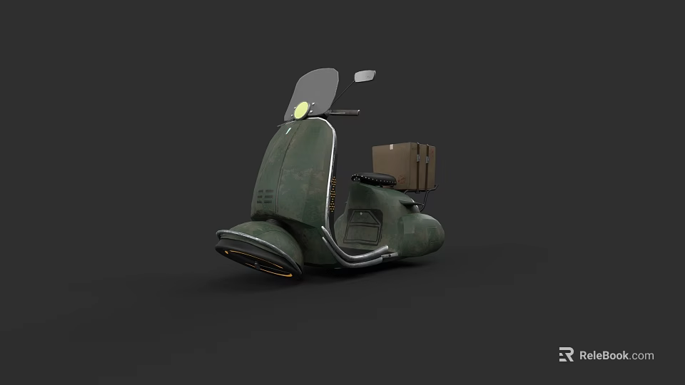 Vintage Green Scooter With Windshield Rear Storage Box And Retro Design 3d model 