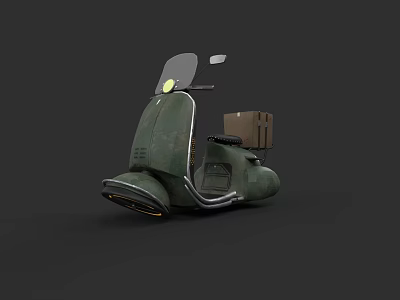 Vintage Green Scooter With Windshield Rear Storage Box And Retro Design 3d model