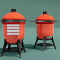 Orange Cooking Appliances With Black Base And Side Racks On Wheels