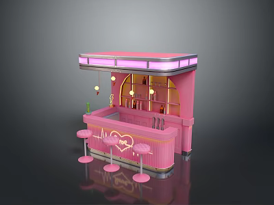 Pink Bar Scene With Pink Counter Stools Purple Lighting And LOVE Sign Decorations 3d model
