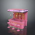 Pink Bar Scene With Pink Counter Stools Purple Lighting And LOVE Sign Decorations