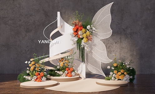 Wedding Arrangement Wedding Floriculture Orange Floriculture White Green Floriculture Wedding Butterfly 3d model