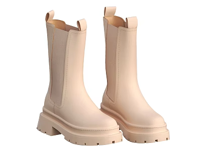 Stylish Beige Chelsea Boots with Thick Sole and Leather Material for Casual Wear 3d model
