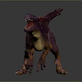 Ferocious Purple Orange Dinosaur With Red Spikes Open Mouth Standing On Dark Background