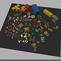 Modern Colorful Toy Building Blocks And Parts Scattered On Black Surface