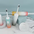 Daily Cleaning Essentials Modern Electric Toothbrushes With Gradient Colors And Charging Base On Marble Countertop