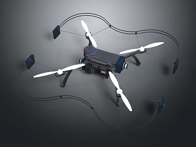 Aerospace Drone With Four Propellers Blue Components And Cables For Space Exploration 3d model