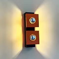 Contemporary Wall Lamp with Two Square Copper Frames Round Bulbs Illuminating Yellow Light on Wall 3d model