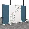 Blue And White Mobile Office Room Divider With Writing Board Surface And Casters