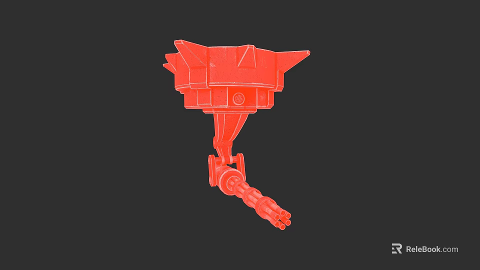 Red Mechanical Weapon 3D Model With Launcher And Structural Parts 3d model 