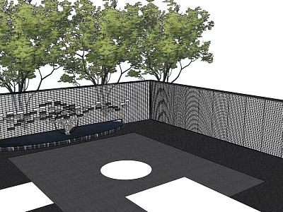 Modern Outdoor Feature Wall Design With Netted Structure And Surrounding Trees 3d model