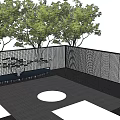 Modern Outdoor Feature Wall Design With Netted Structure And Surrounding Trees