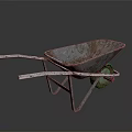Industrial Wheelbarrow with Rusted Metal Frame and Single Wheel Design for Heavy Duty Use