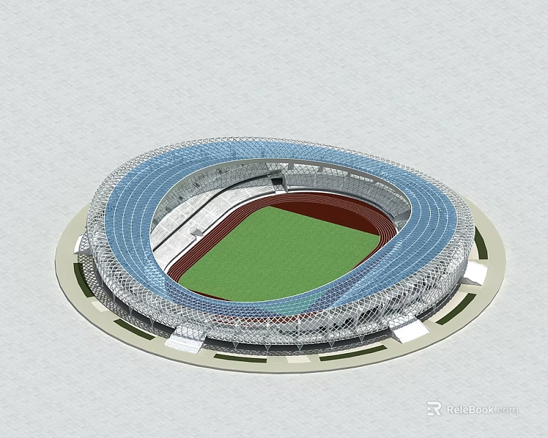 Modern Circular Stadium Design With Blue Seats And Green Turf Field 3d model 