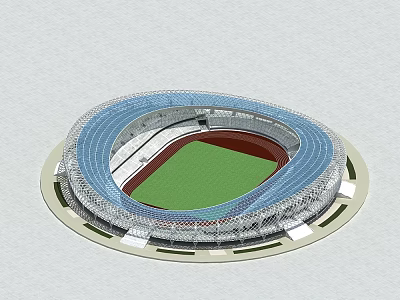 Modern Circular Stadium Design With Blue Seats And Green Turf Field 3d model