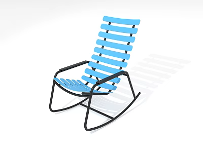 Blue Rocking Chair with Black Frame and Wooden Slats for Leisure Relaxation 3d model