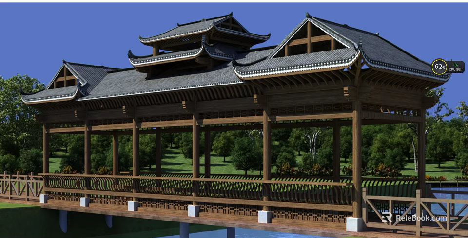 Traditional Chinese Garden Landscape Featuring Wooden Pavilion With Overhanging Eaves Surrounded By Lush Green Vegetation 3d model 