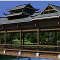 Traditional Chinese Garden Landscape Featuring Wooden Pavilion With Overhanging Eaves Surrounded By Lush Green Vegetation