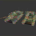 Two Military Tanks With Green Camouflage Detailed Exterior Side By Side