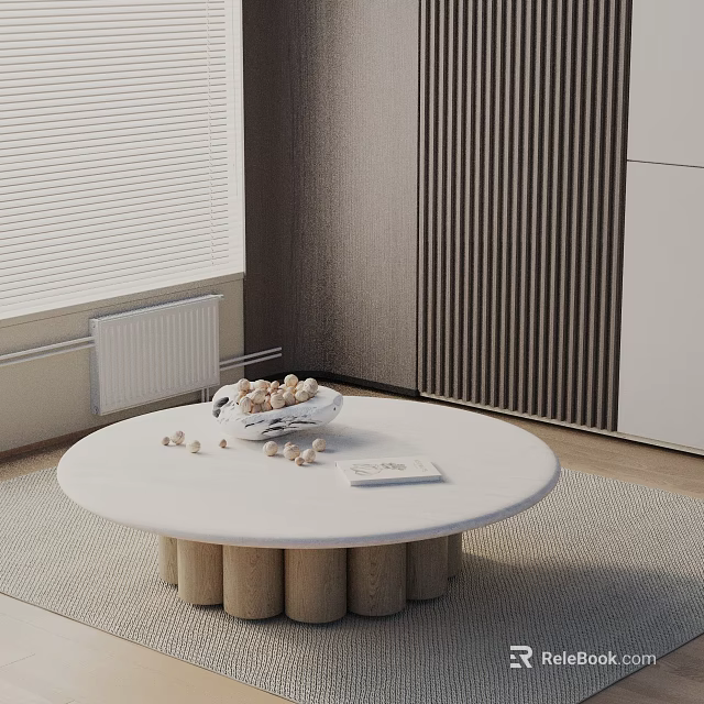 Minimalist Sofa Coffee Table Combination With White Round Table Shell Decorations And Book 3d model