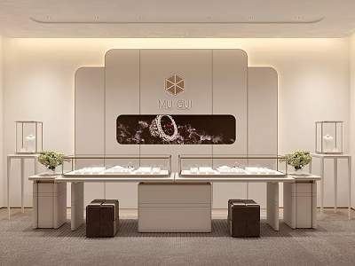 Elegant Jewelry Store Interior Design With Display Counters And Sparkling Jewelry Collections 3d model