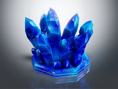 Blue Crystal Cluster Decorative Ornament Set With Hexagonal Base For Home Decor 3d model