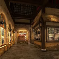 Historical Themed Interior With Red Flag Brick Walls Wooden Structure And Wall Posters