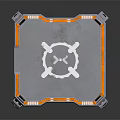 Tech Inspired Square Platform With Gray Surface Orange Border And Blue Accents White Central Emblem 3d model