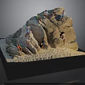 3D Rock Formation Model With People Climbing On Gravel Base And Black Pedestal