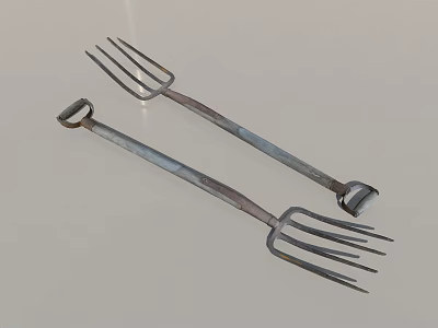 Two Heavy Duty Metal Agricultural Forks for Farming and Garden Use 3d model