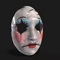 Vintage Costume Mask With Cracked Details Blue Pink Eye Makeup And Red Lips