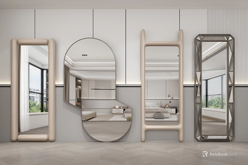 Stylish Modern Mirrors With Geometric And Round Shapes For Interior Decoration 3d model 