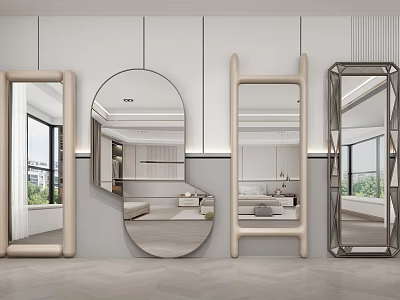 Stylish Modern Mirrors With Geometric And Round Shapes For Interior Decoration 3d model