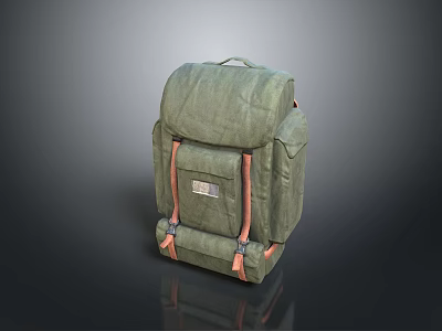 Green Canvas Backpack With Orange Straps And Small Pocket Design 3d model