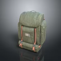 Green Canvas Backpack With Orange Straps And Small Pocket Design 3d model