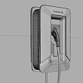 Tesla Wall Mounted Electric Vehicle Charger With Orange Accents On Gray Wall
