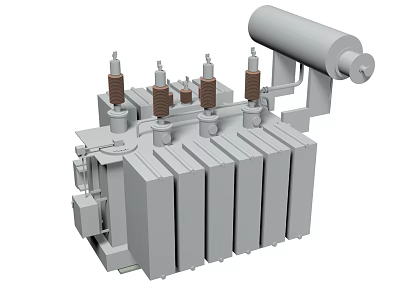 Industrial Power Transformer With Insulation Bushings Radiator Fins And Oil Tank 3d model
