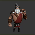 Cartoon Viking Man With Horned Headdress Holding Axe in Red Plaid Attire Standing Pose