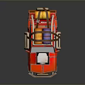 Red Car With Roof Luggage And Barrels And Front Bumper In 3D Cartoon Style